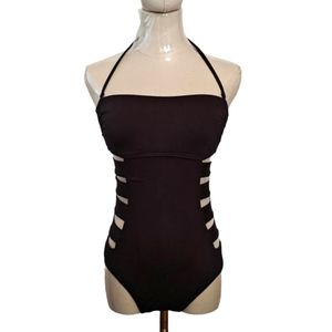 Kenneth Cole Reaction Women's Black One Piece Bathing Suit One Strap Strapless